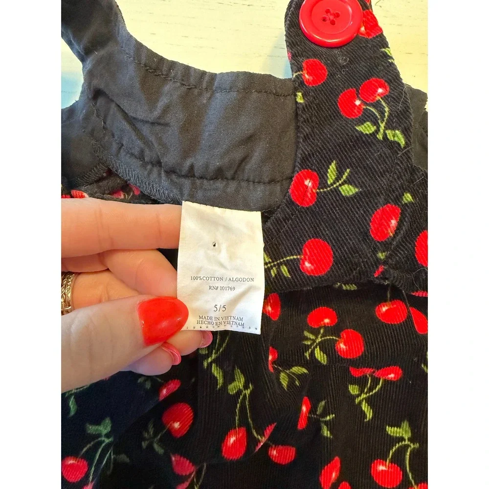 Gymboree Girls Black Cherry‎ Print Corduroy Jumper Dress Red Button Size 5